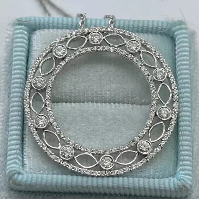Art Deco Style 2Ct Round Lab Created Diamond 14K White Gold Plated Women Pendant