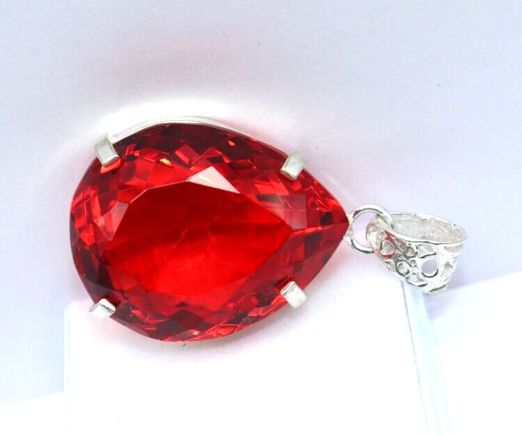 112 Ct Natural Red Topaz 925 Solid Sterling Silver Pendant A+ Gemstone + Gift