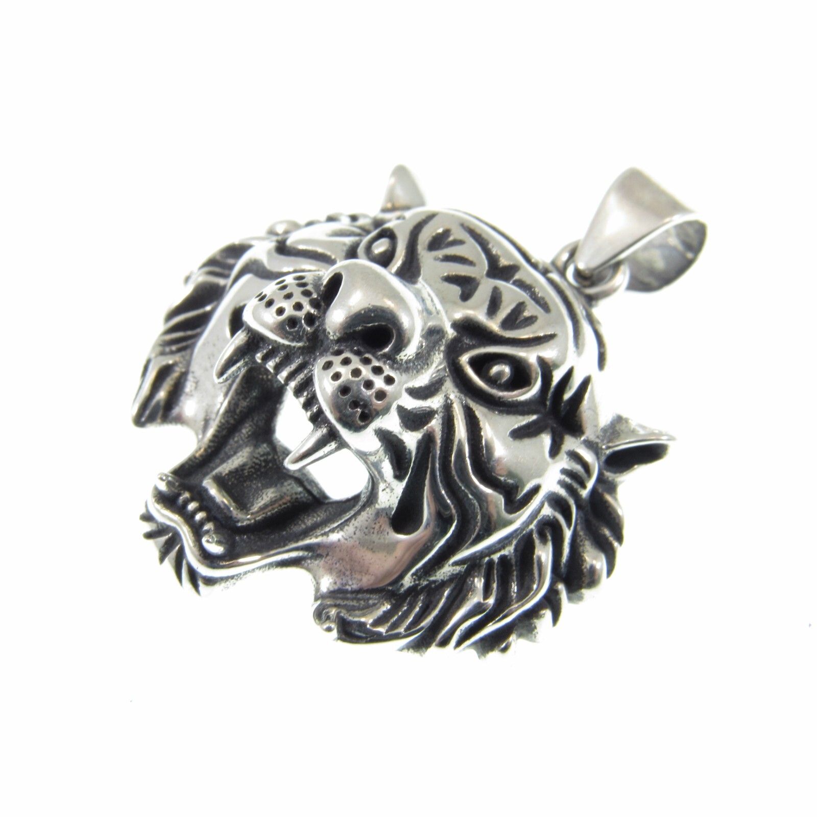 Solid 925 Sterling Silver Tiger Head Face Pendant, Spirit Animal Totem Jewelry