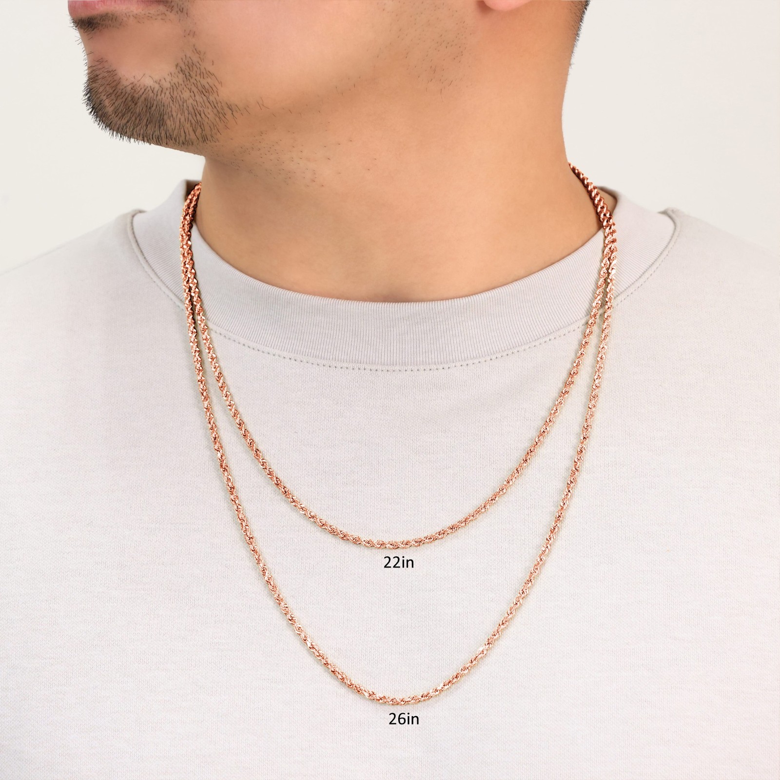 10K Rose Gold 1.5mm-6mm Diamond Cut Rope Chain Necklace Mens Womens 16″-30″