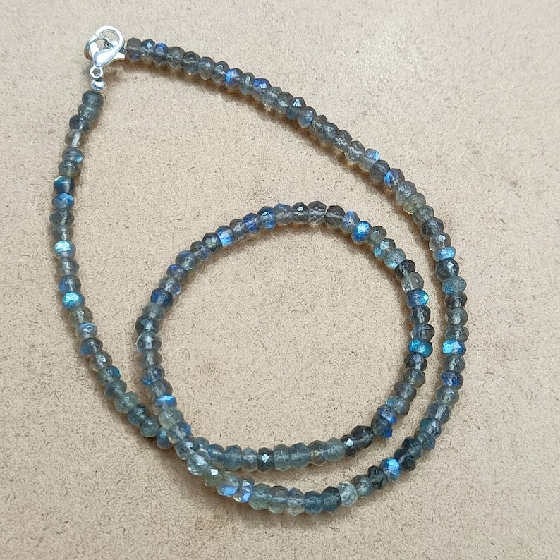 Natural Blue Flashy Labradorite Faceted Rondelle 4MM Gemstone Beads Necklace 18″