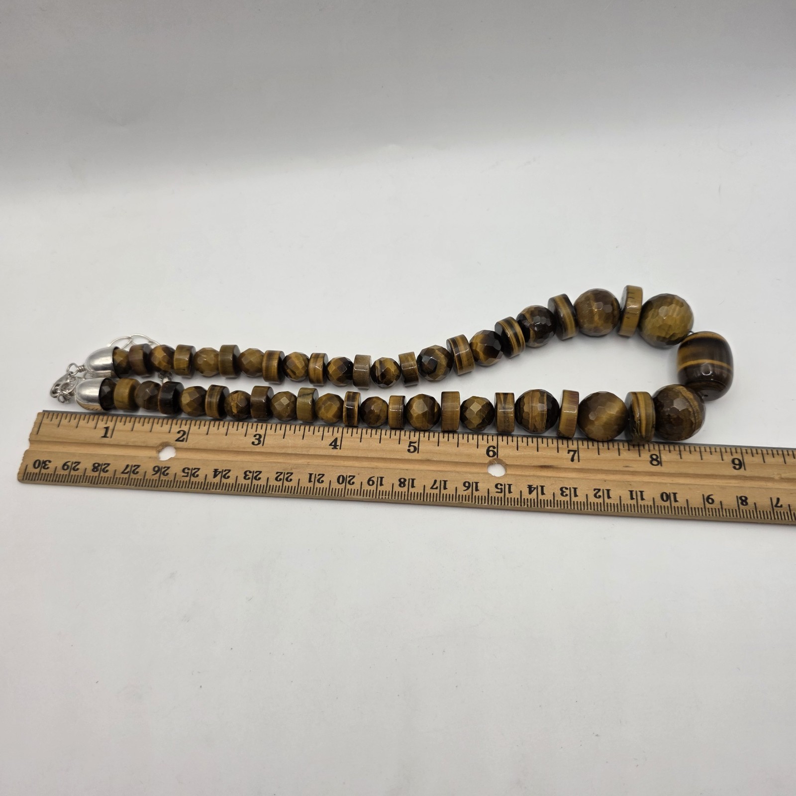 Beautiful DRT Graduated Faceted Tiger’s Eye Sterling Silver 925 Necklace