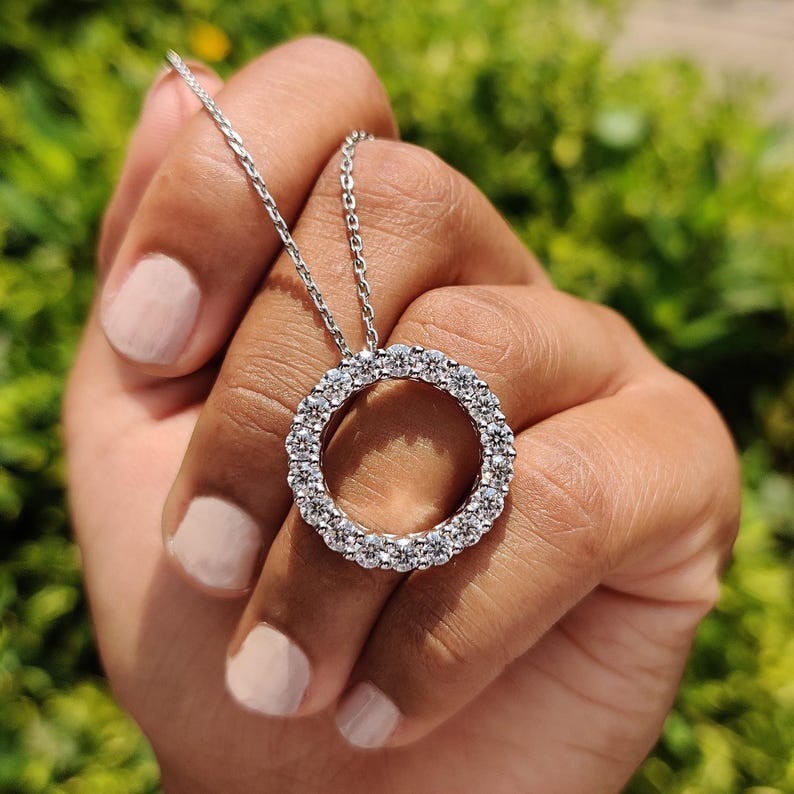 14K White Gold Natural Diamond Pendant Chain Anniversary Gift For Women GH/SI