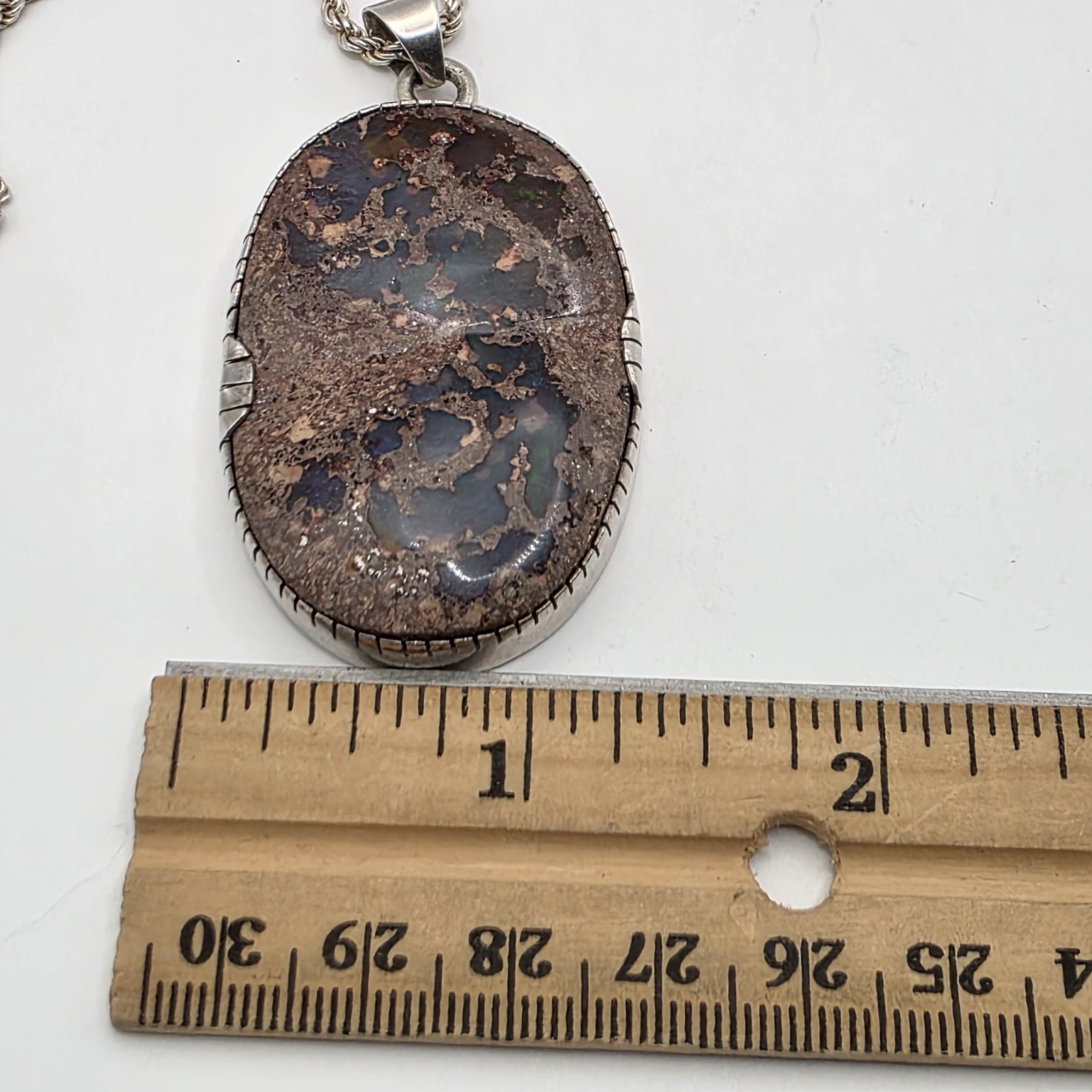 Vtg Natural Australian Boulder Opal Sterling Silver Pendant Necklace 30″ 42.5g