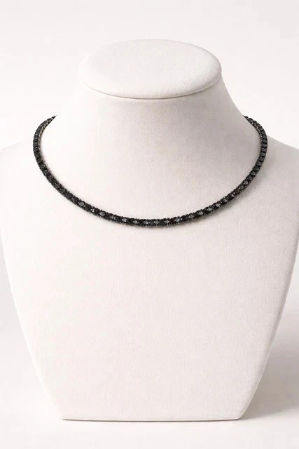 12Ct Round Cut Lab Created Black Diamond Tennis Necklace 14k White Gold Plated