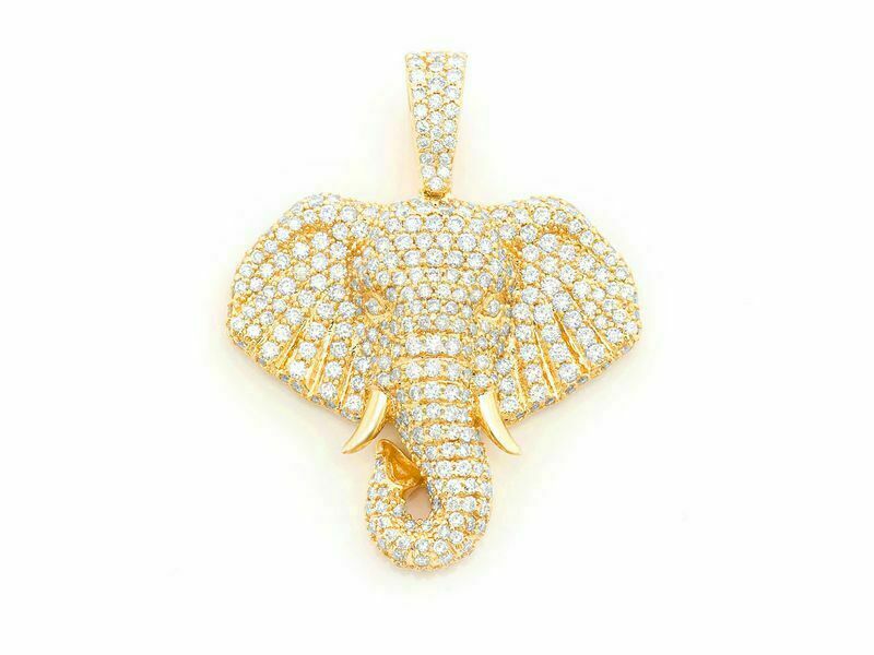 2.30 ct Diamond Wise Young Elephant Pendant With Free Chain 14K Yellow Gold Over