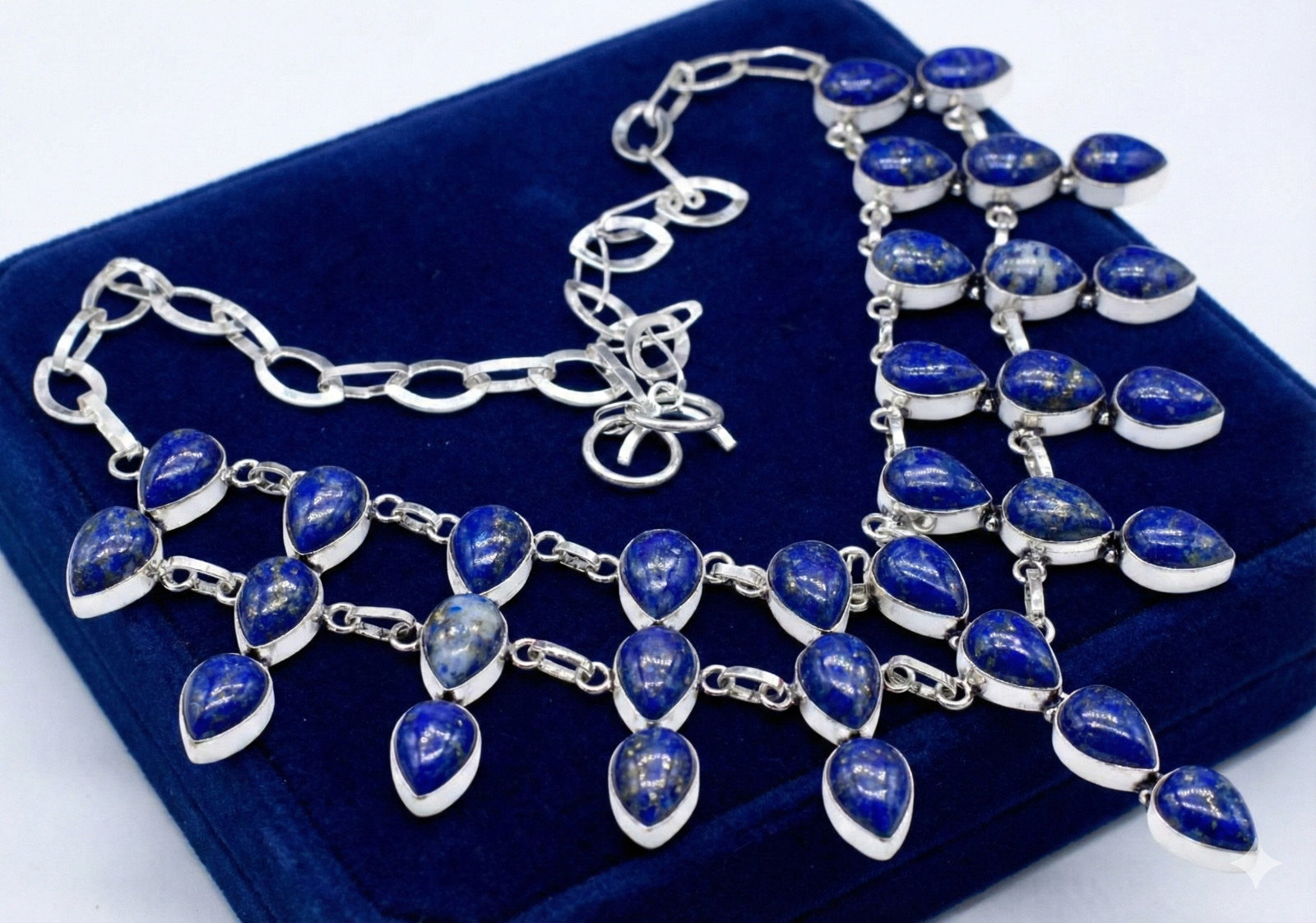 925 Sterling Silver Lapis Lazuli Gemstone Handmade Jewelry Necklace Size-17-18