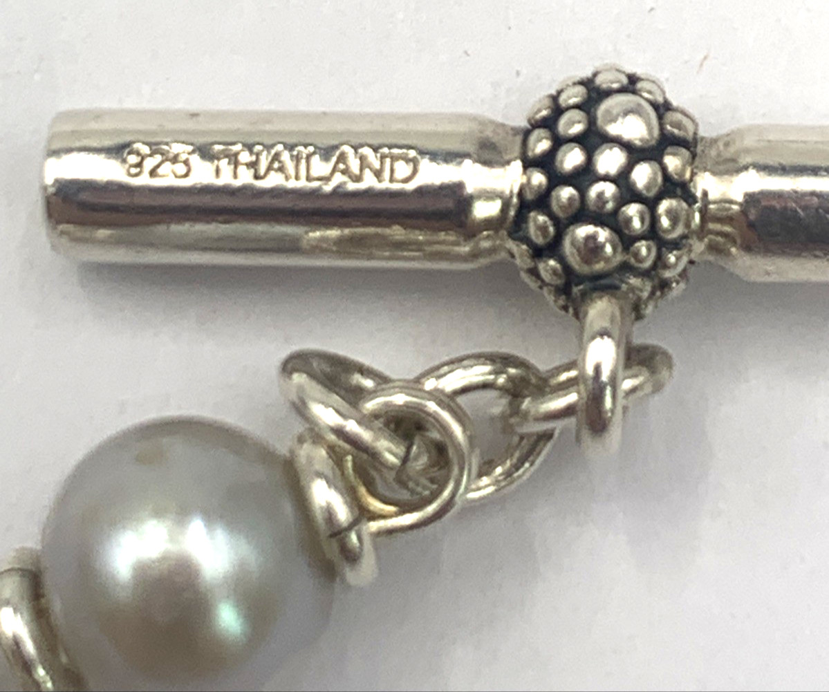 Michael Dawkins Sterling Silver and Gray Pearl Necklace 18″