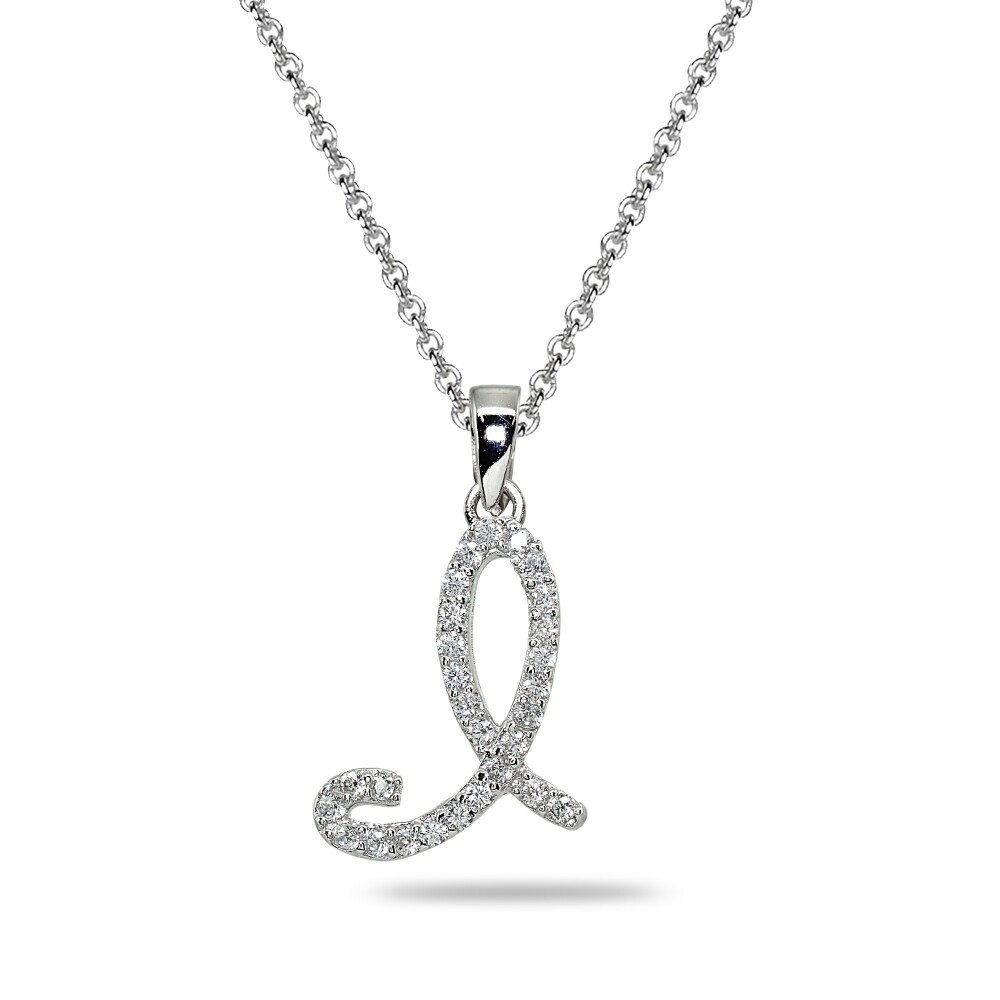 Sterling Silver CZ I Letter Initial Alphabet Name Personalized Pendant Necklace