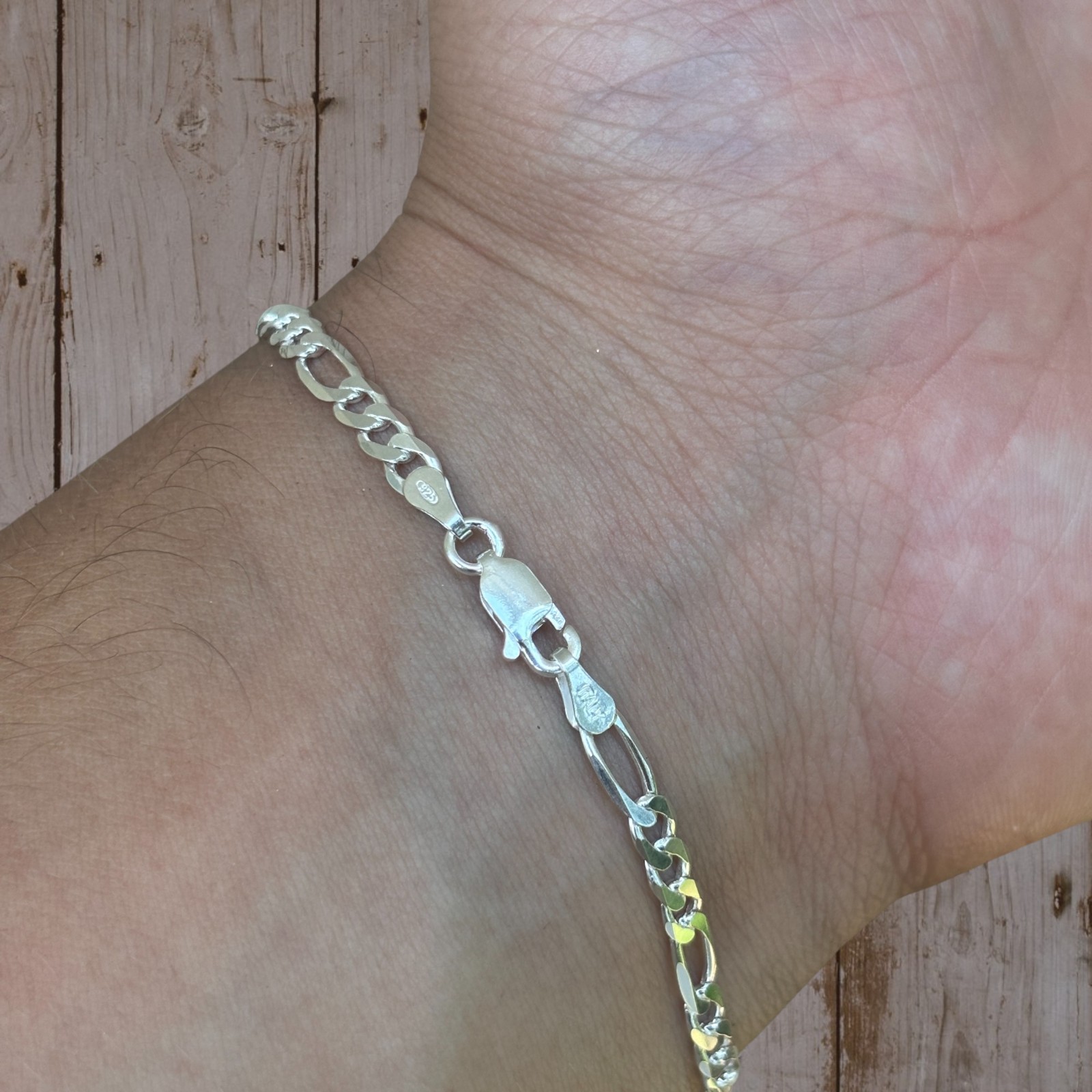 4mm Figaro Bracelet Link – Real Solid 925 Sterling Silver Or 14k Gold Vermeil