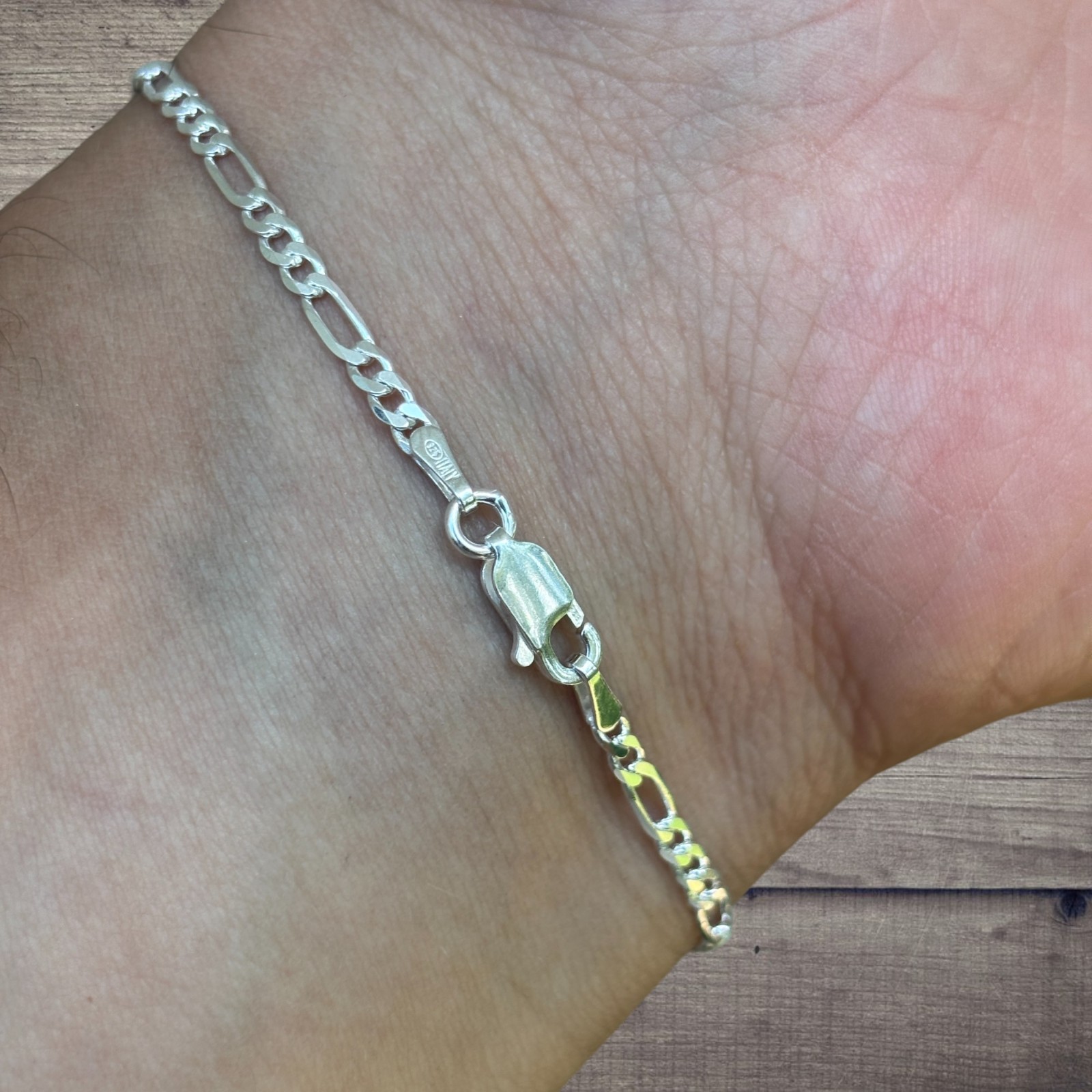 2.5mm Figaro Bracelet Link – Real Solid 925 Sterling Silver Or 14k Gold Vermeil