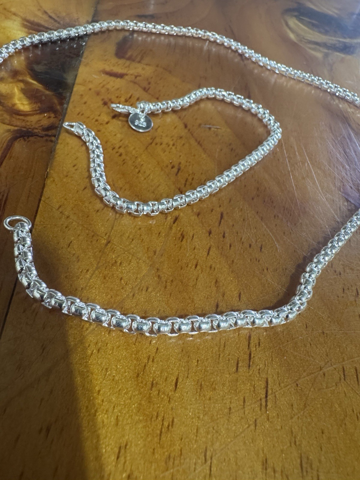 20in 925 Sterling Silver Box Chain Necklace,8in box chain bracelet combo