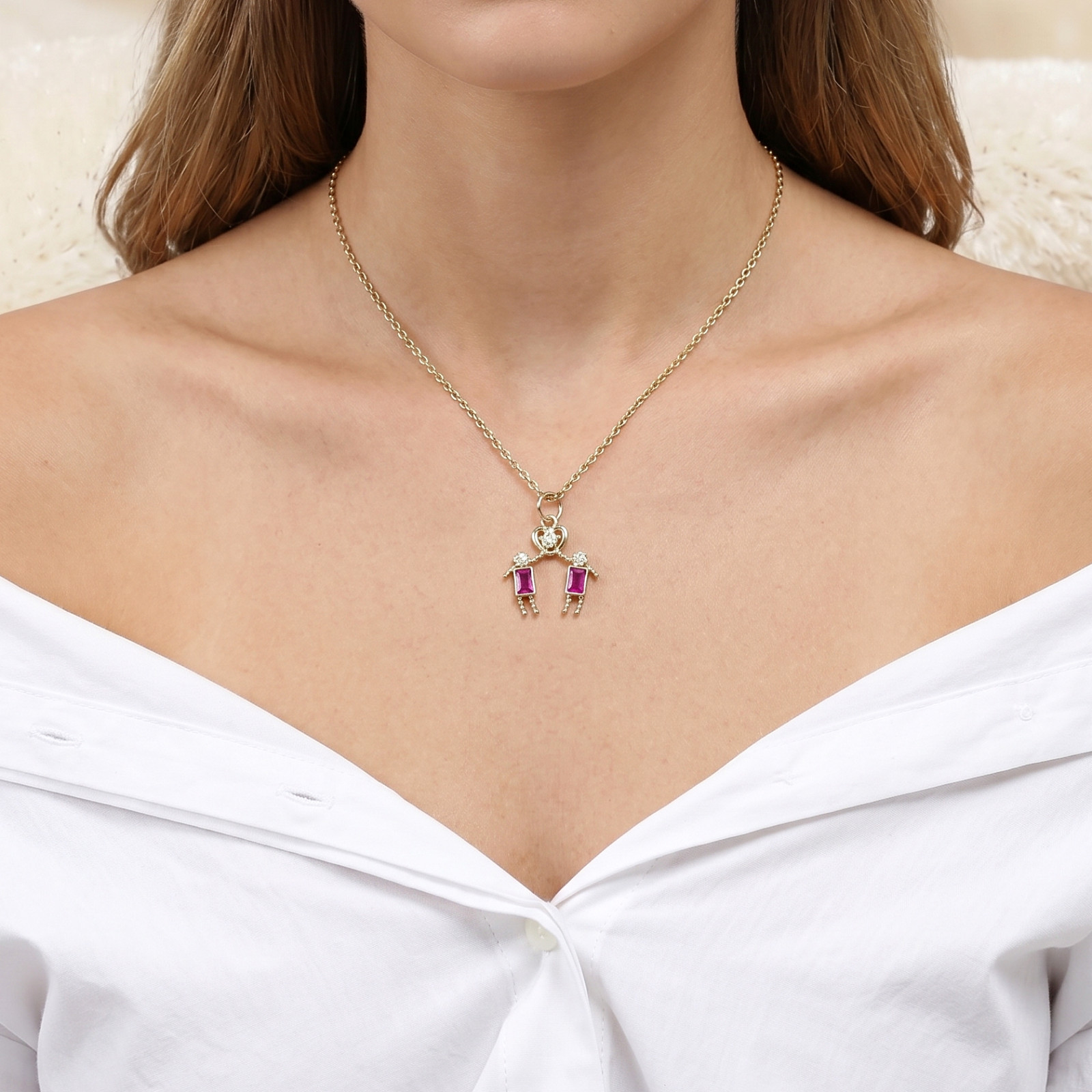 9K Yellow Gold Ruby & Diamond Pendant | Unique Couple Charm Pendant For Her/Him