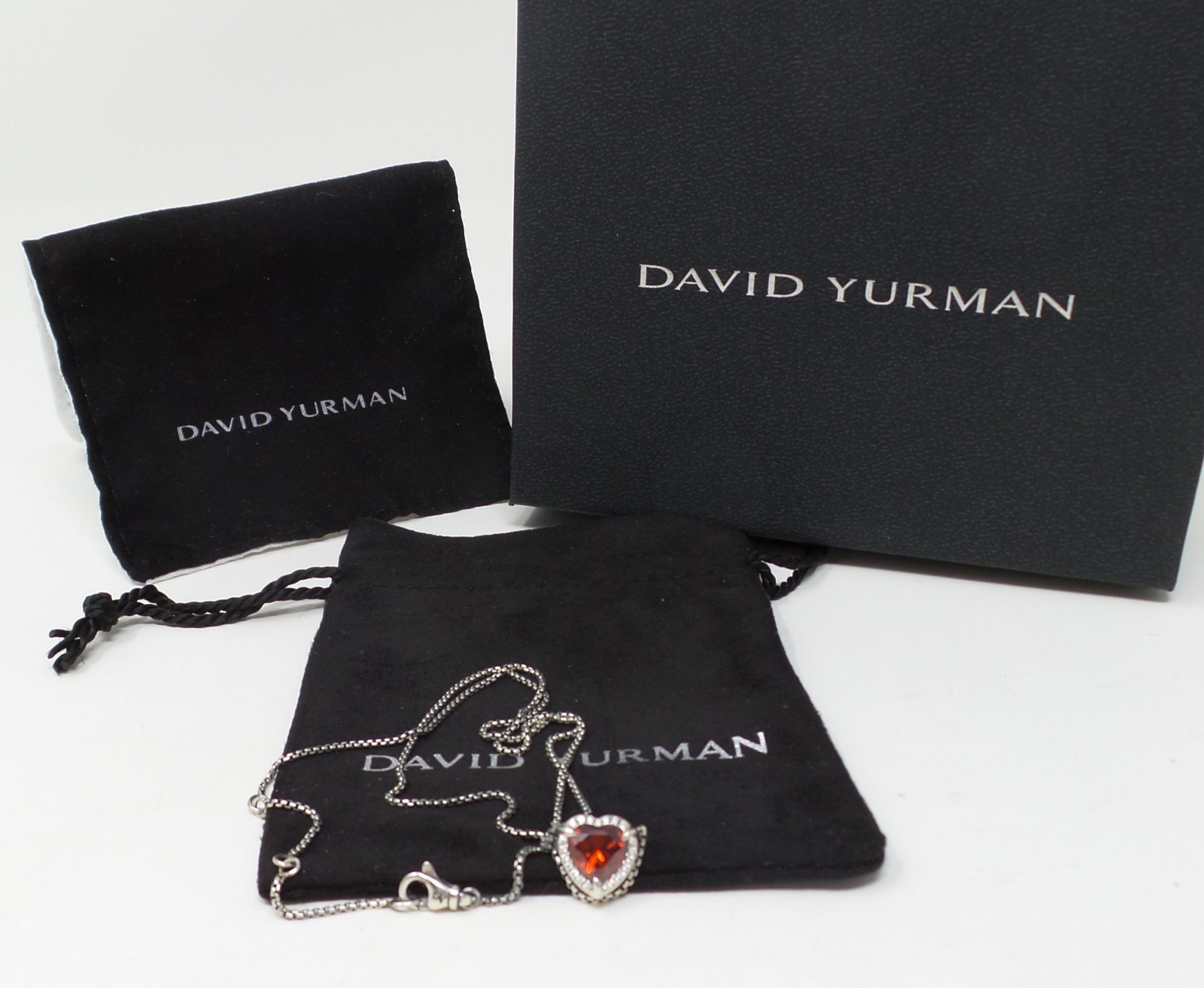 David Yurman Necklace Garnet Red Chatelaine Heart Pendant Sterling Silver Womens