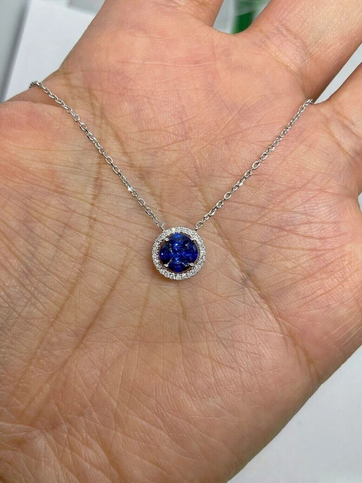 2.00Ct Oval Cut Lab-Created Blue Sapphire Flower Pendant 14K White Gold Plated