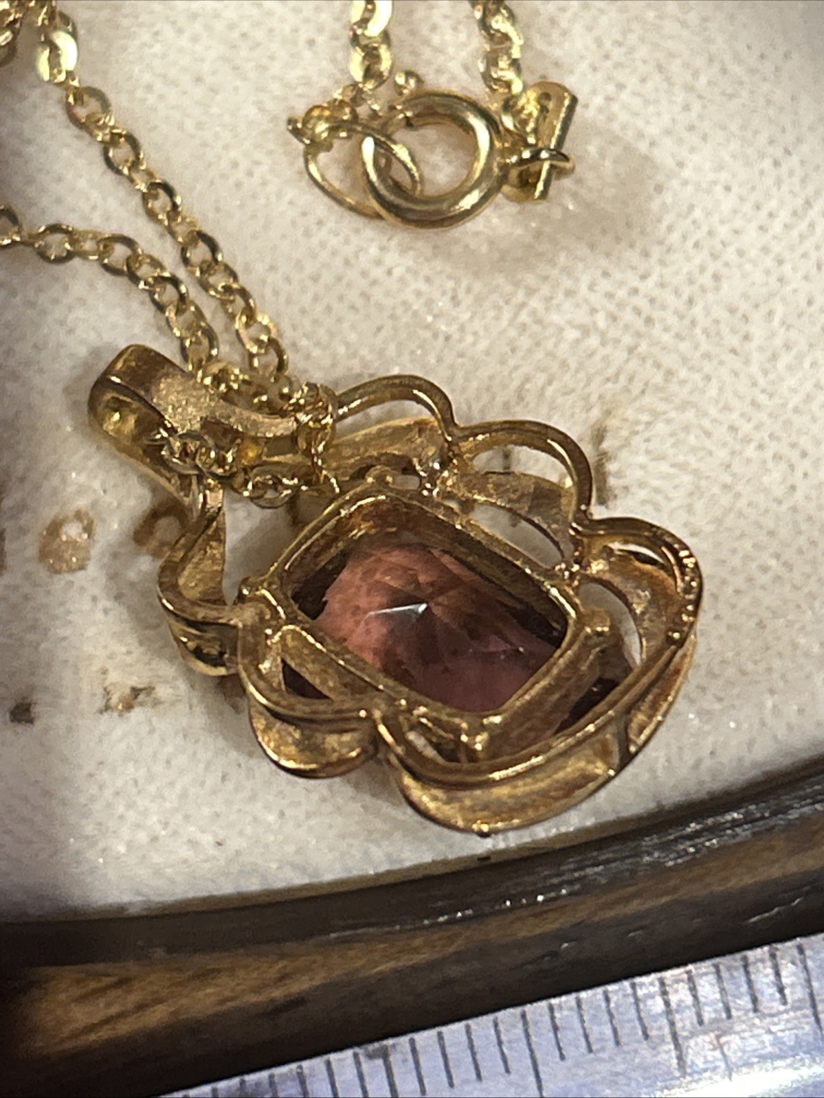Vintage Andreas Daub A&D Germany Rolled Gold Necklace Vintage Pendant Glass D5