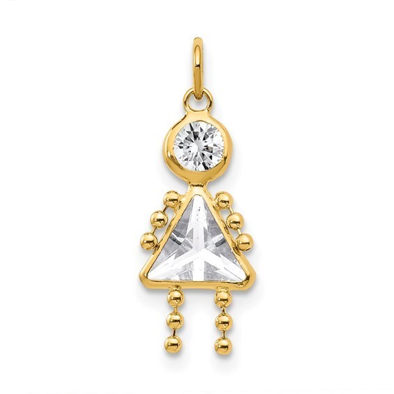 REAL 14K GOLD Birthstone Kids Charms Pendants Girl January to December .7″x .4″
