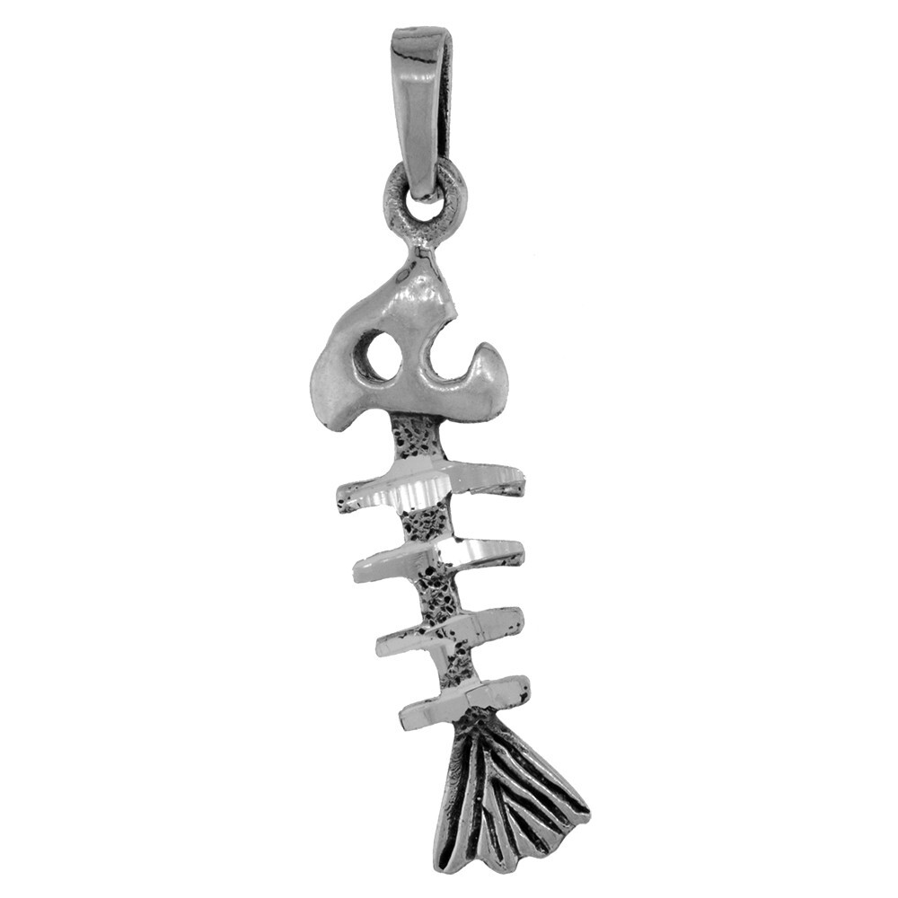 925 Sterling Silver Dead Fish Bone Charm Pendant 1 1/2 Inch (38mm) Tall