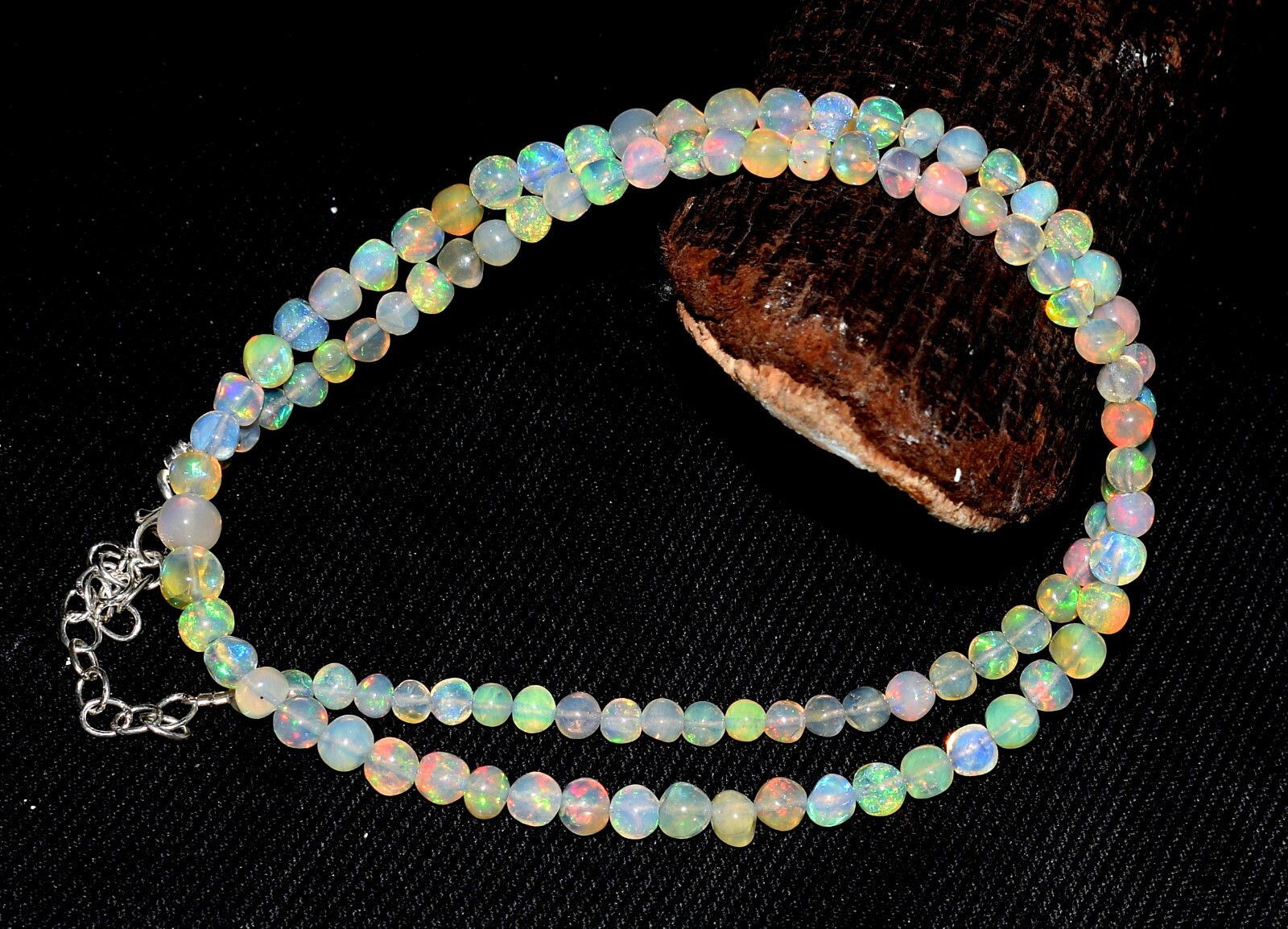 Solid925 Silver Necklace 16″Natural Ethiopian Opal Gemstone Round Balls Necklace