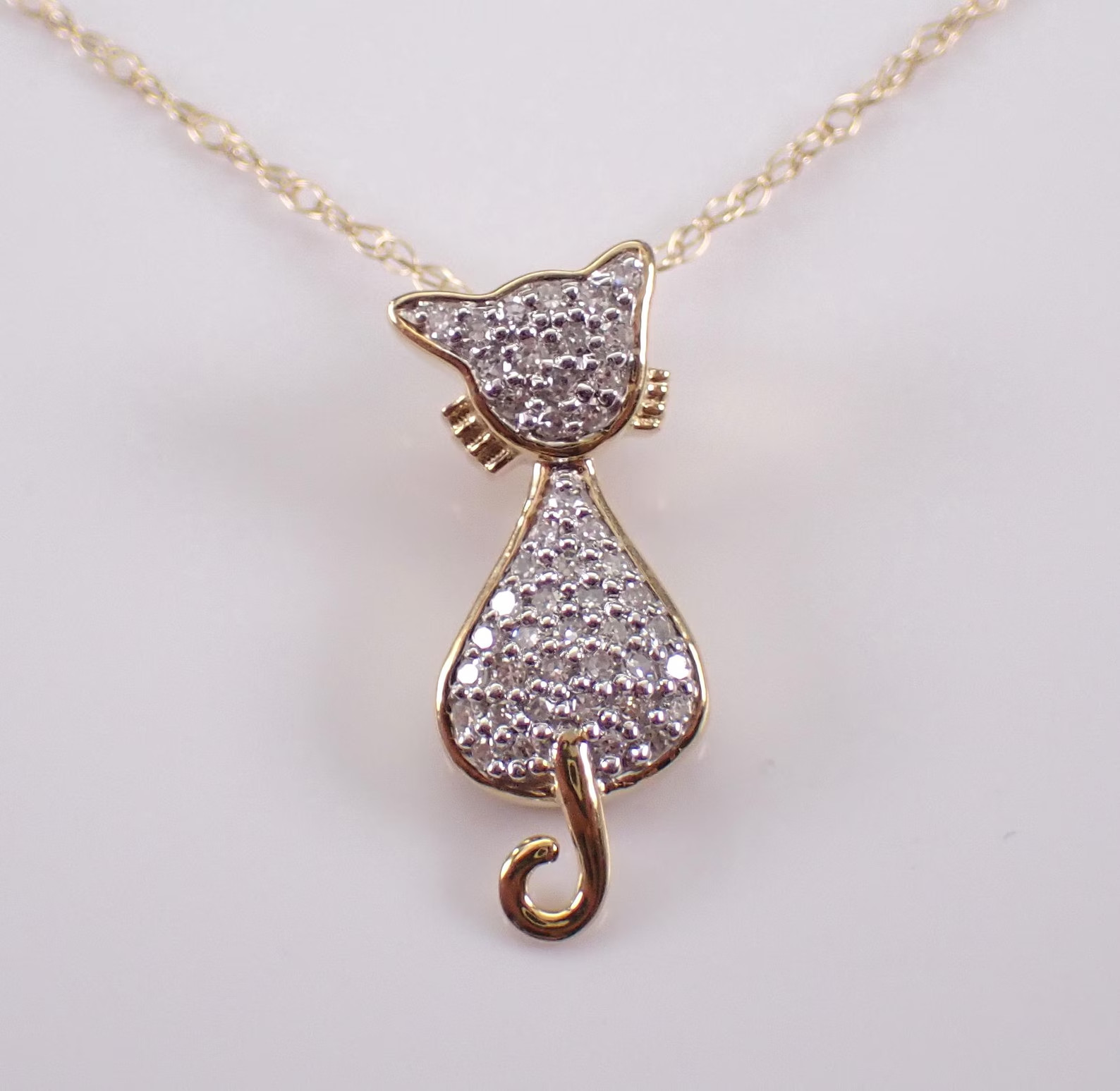 1 Ct Moissanite Sitting Cat Silhouette Pendant Necklace 14K Yellow Gold Plated