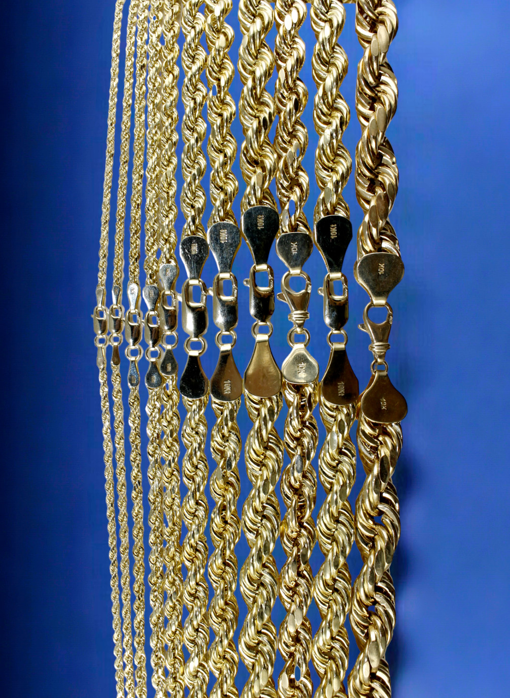 10K Yellow Gold 2mm-10mm Rope Chain Necklace Diamond Cut All Sizes Real