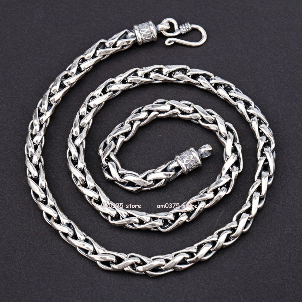 Real S925 Sterling Silver Necklace 6mm/8mm Keel Holow Wheat Link Chain 20-26inch