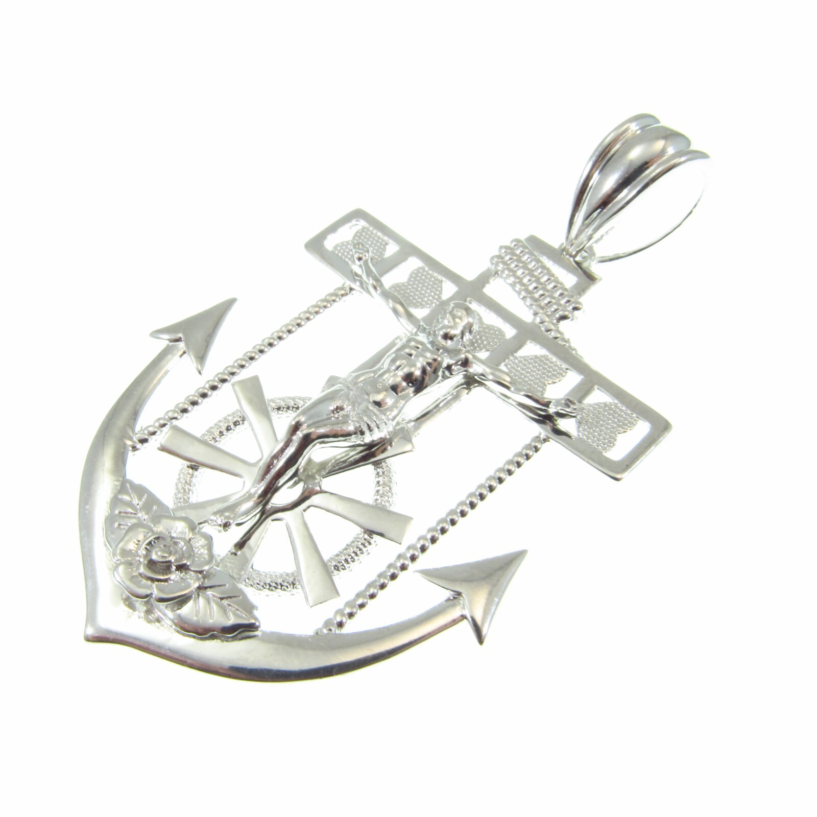Men’s Solid 925 Sterling Silver Crucifix Anchor Pendant Hip Hop Jesus Jewelry