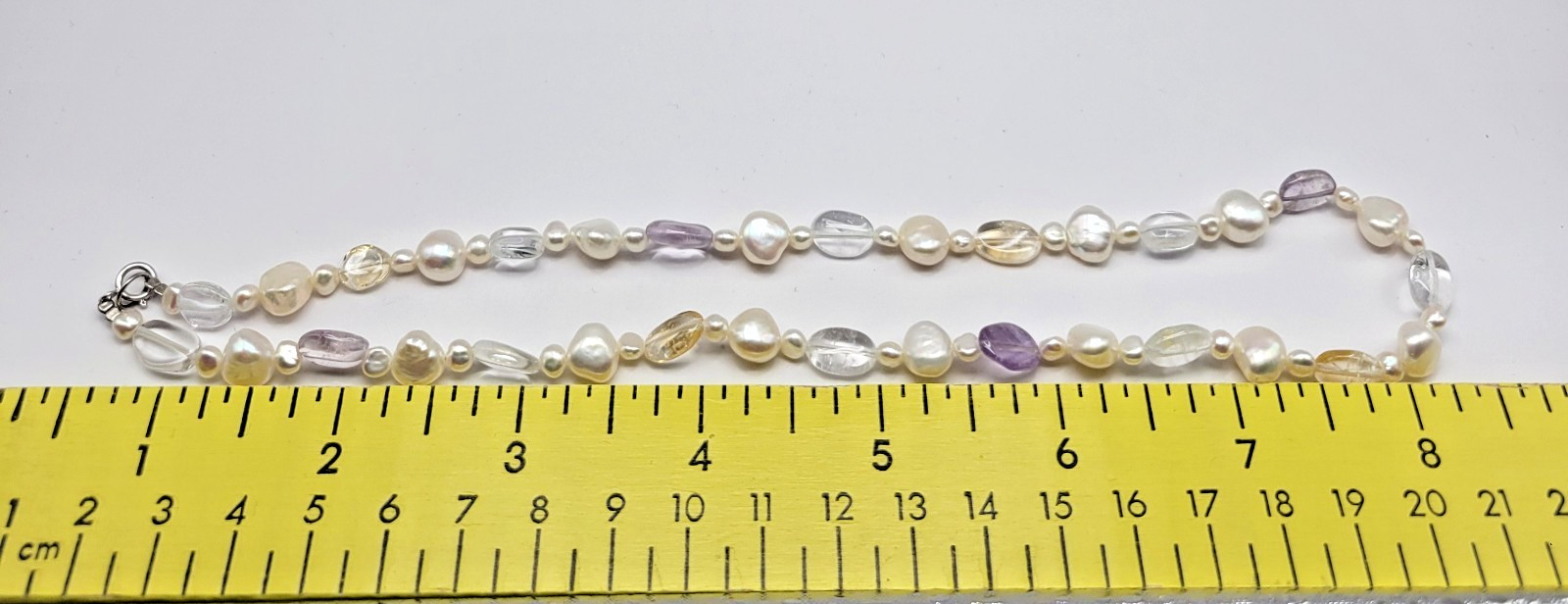 Sterling Silver Keshi Baroque Freshwater Pearl Amethyst Citrine Necklace ~ 16″