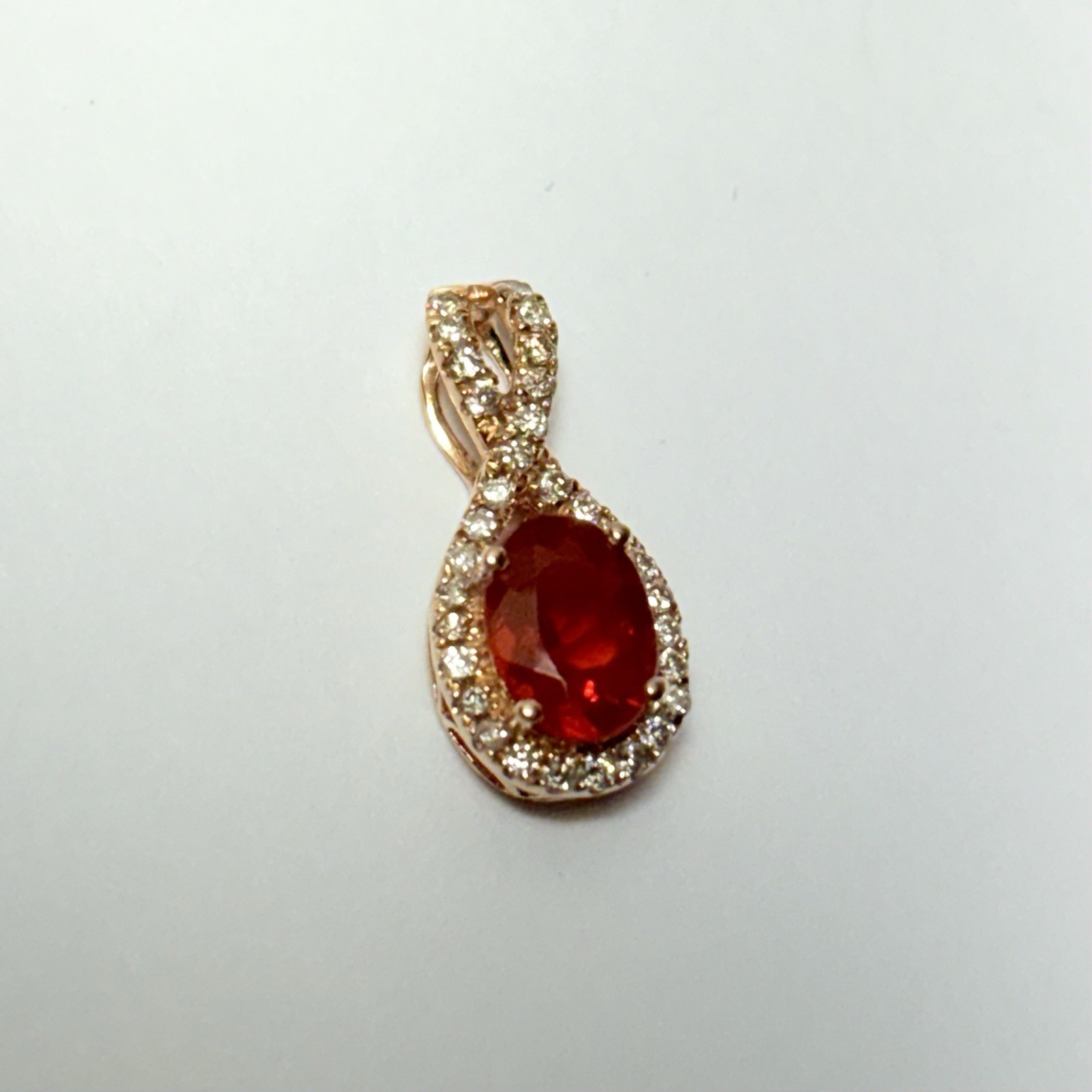 GG Certified 14K Yellow Gold 0.55ct Fire Opal 0.17ctw Diamond Pendant 0.93g