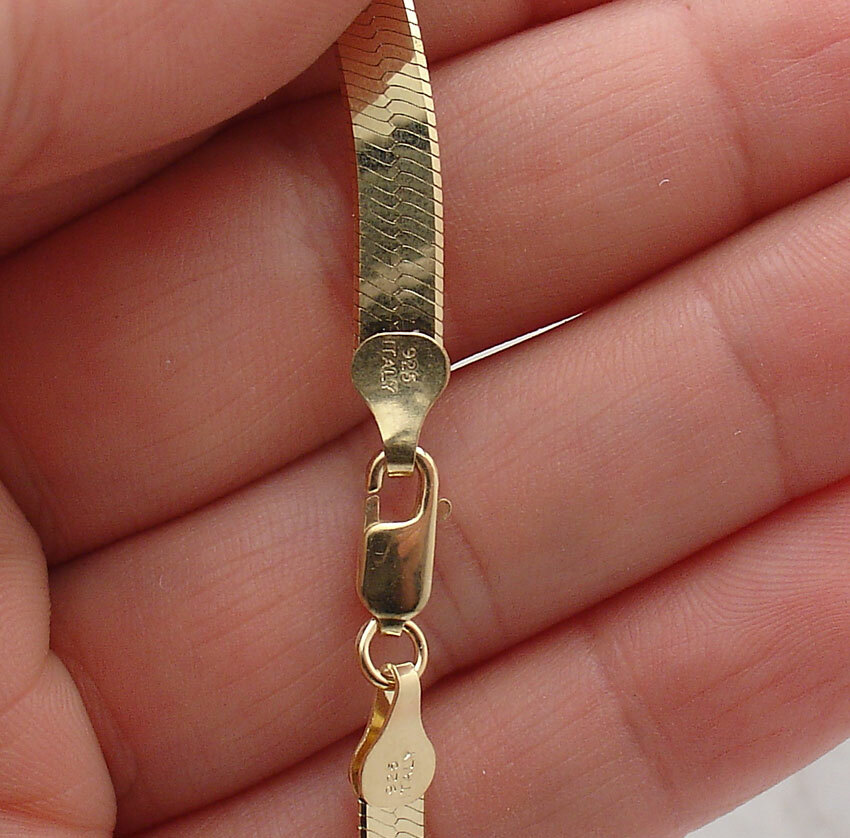 Reversible Herringbone Chain Necklace 14K Yellow Gold Plated Two-tone Silver