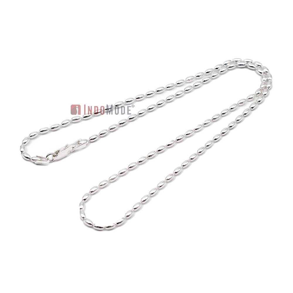 St. Silver Charleston Rice Bead Necklace Chain 2x3mm Beads 230ga Lobster Clasp