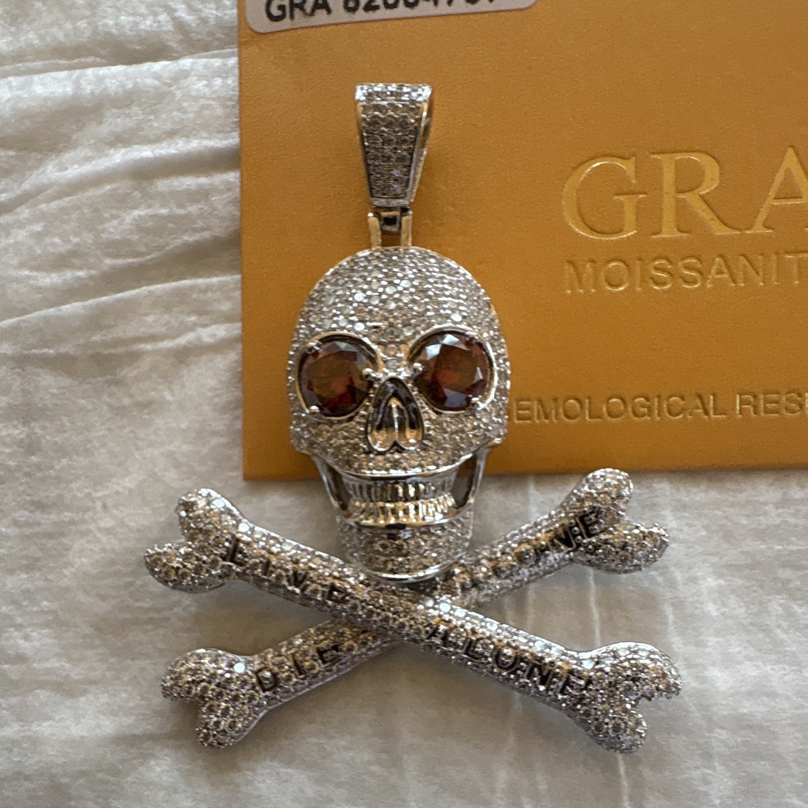 Skull & Crossbones 7.5 Carat Moissanite Pendant Silver Tone W/Rope Chain