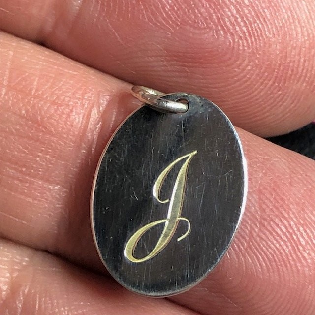 8680 Sterling Silver Oval Initial J Pendant 925 India MWS 7/8″