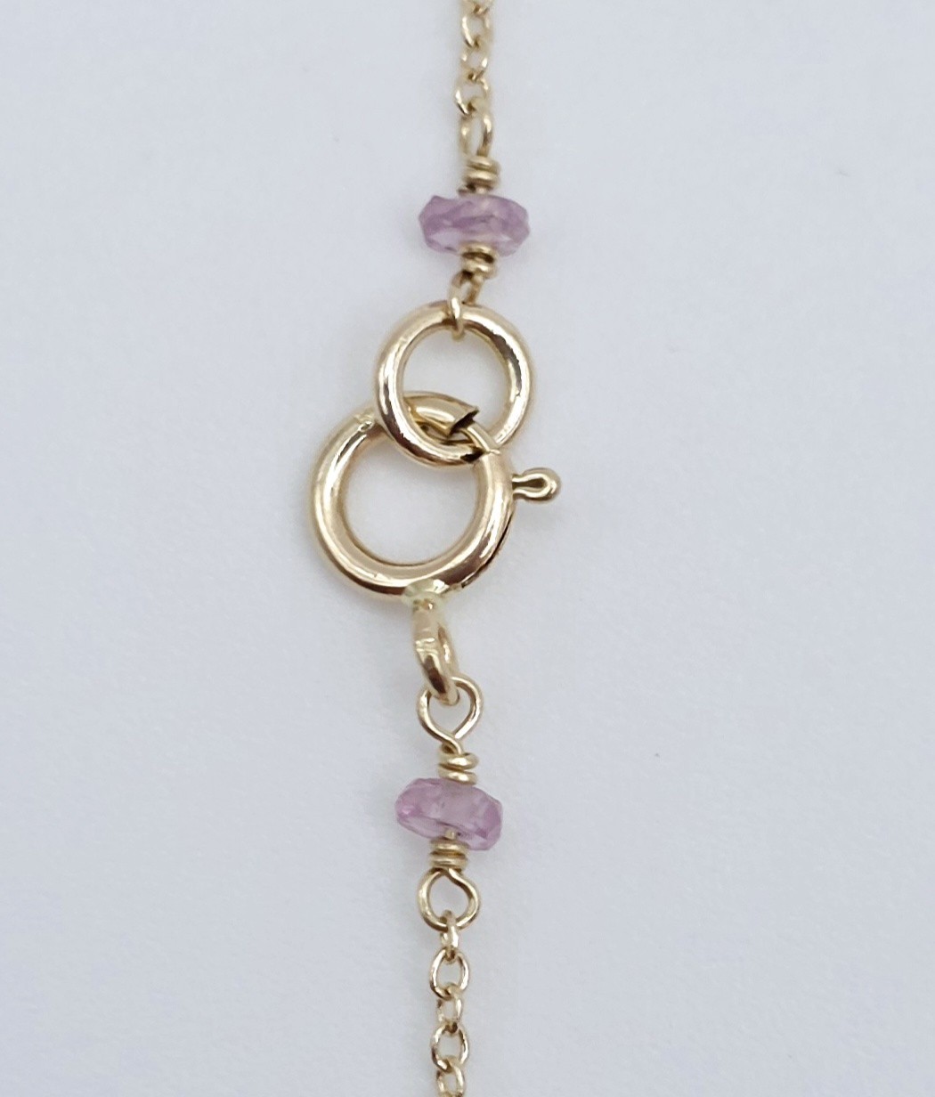 14K Solid Gold Natural Amethyst Necklace Dainty Purple Choker Stack Layer 585