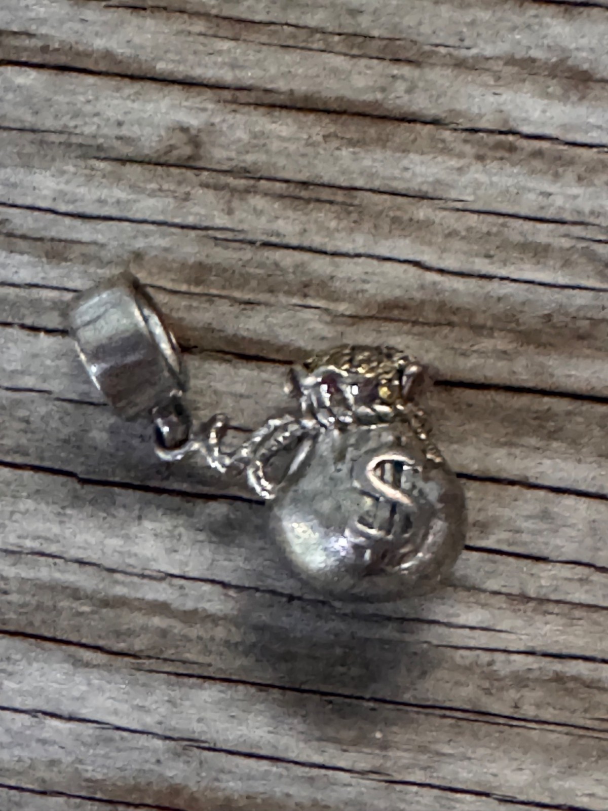 Sterling Silver Money Bag Elephant Charm Pendant 925 Good Luck Prosperity 1”