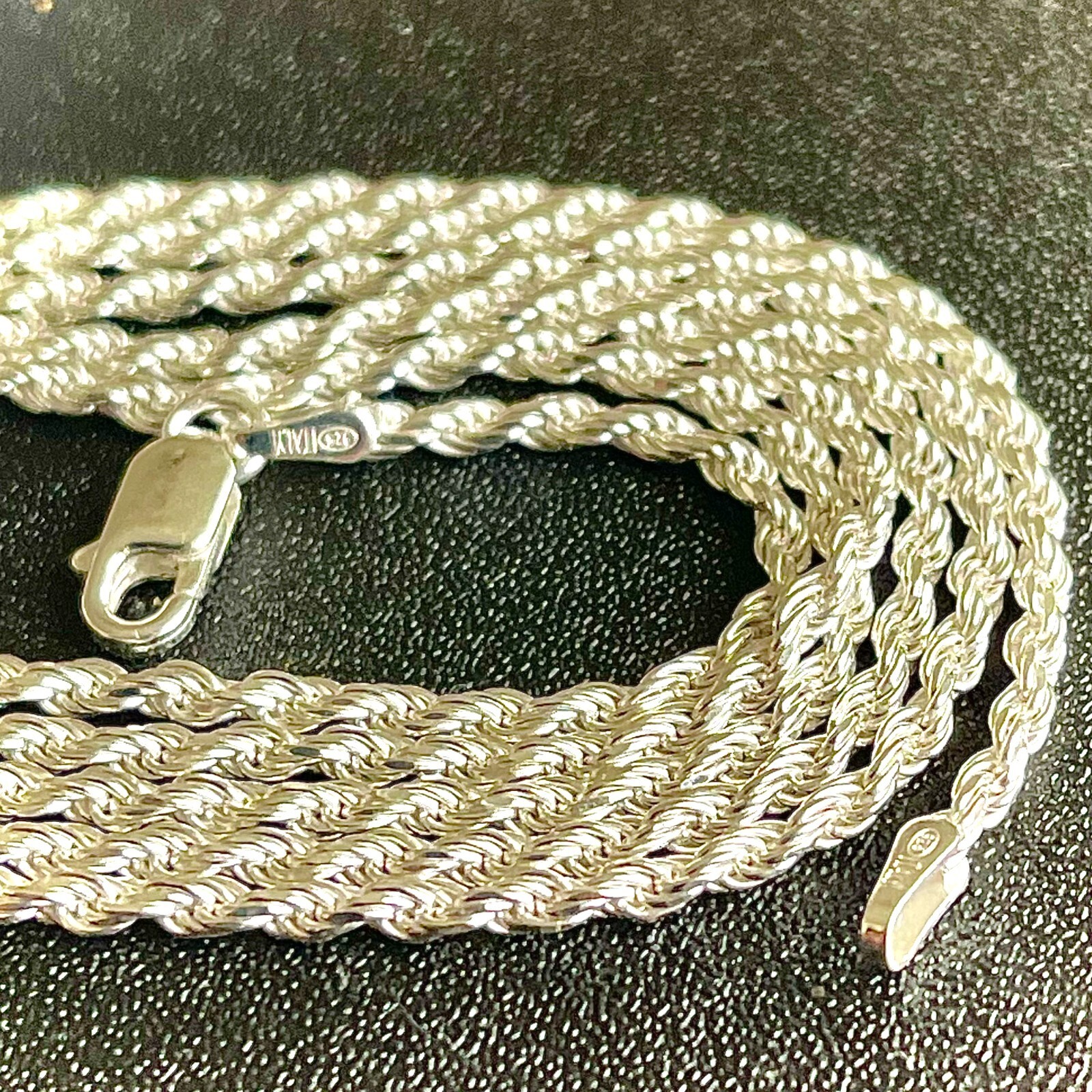Italy Sterling Silver 925 Diamond Cut Rope Chain Necklace 2MM Free Shipping Gift