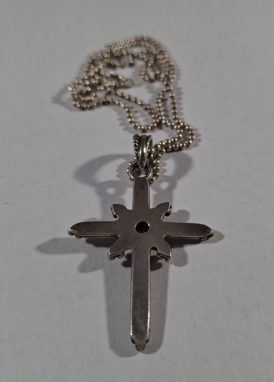 Vintage Taxco Sterling Silver Beaded Citrine Gem Cross Pendant Necklace 21 in