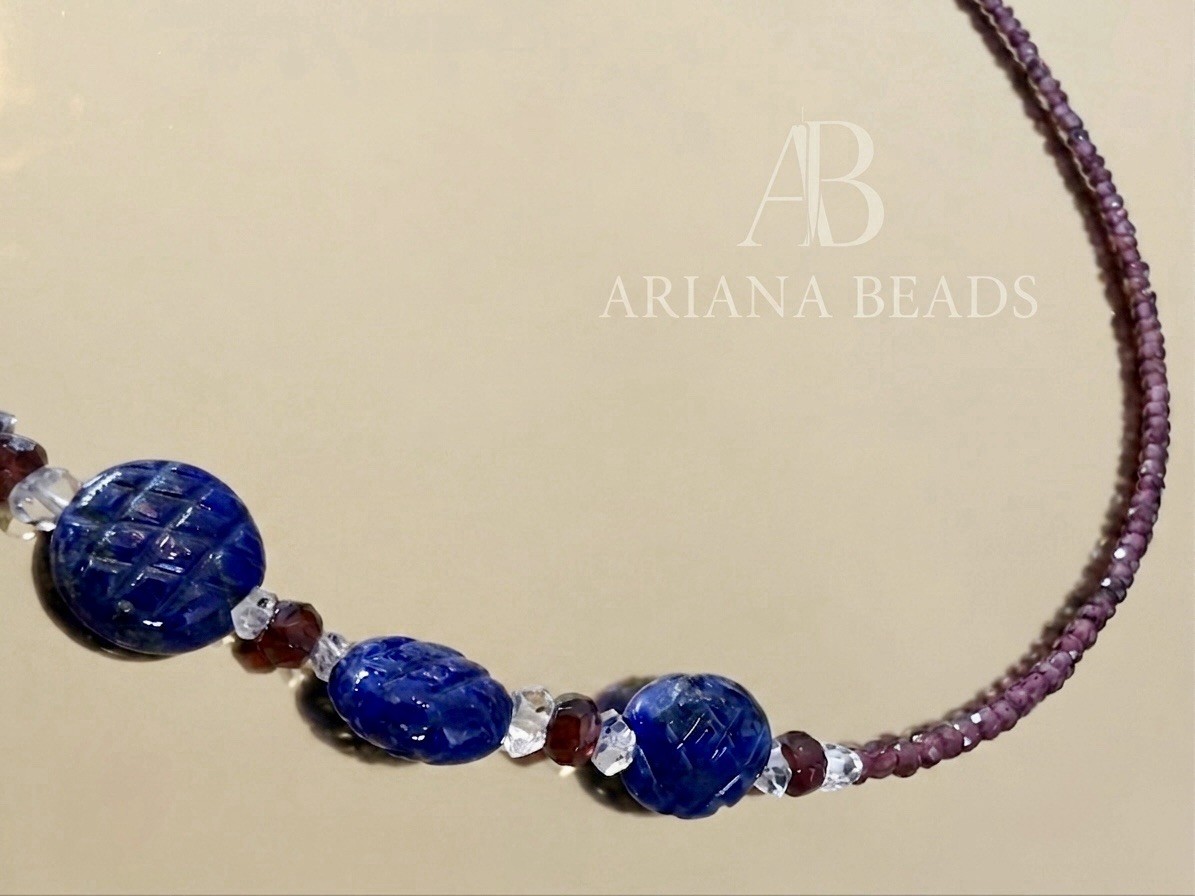 Ariana Beads Lapis Lazuli Garnet Necklace Copper Gold Plated Natural Stone