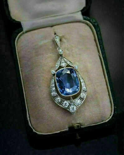 925 SILVER Blue Lab Created Sapphire Wedding 14K White Gold Finish Pendant