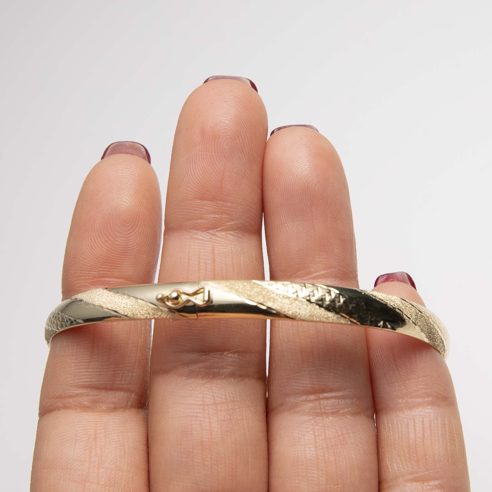 6mm Diamond-Cut Bangle Bracelet Real 10K Yellow Gold Size 8