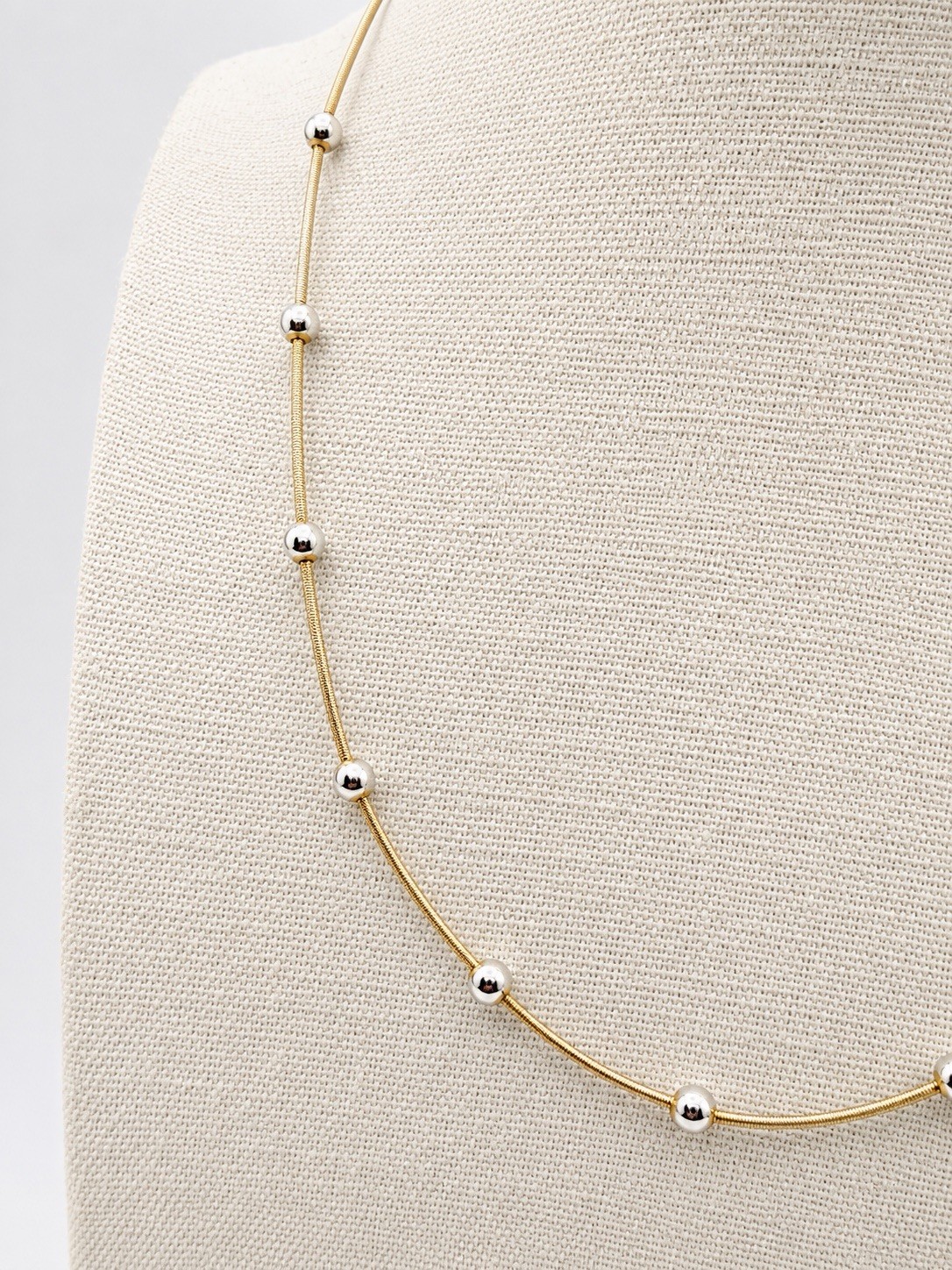 Vermeil Gold Sterling Silver 925 Station 2 Tone Station Bead Necklace 15″ Snake