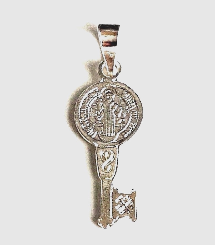 925-STERLING SILVER SAINT BENEDICT KEY/PLATA MEDALLA DE SAN BENITO LLAVE -22mm