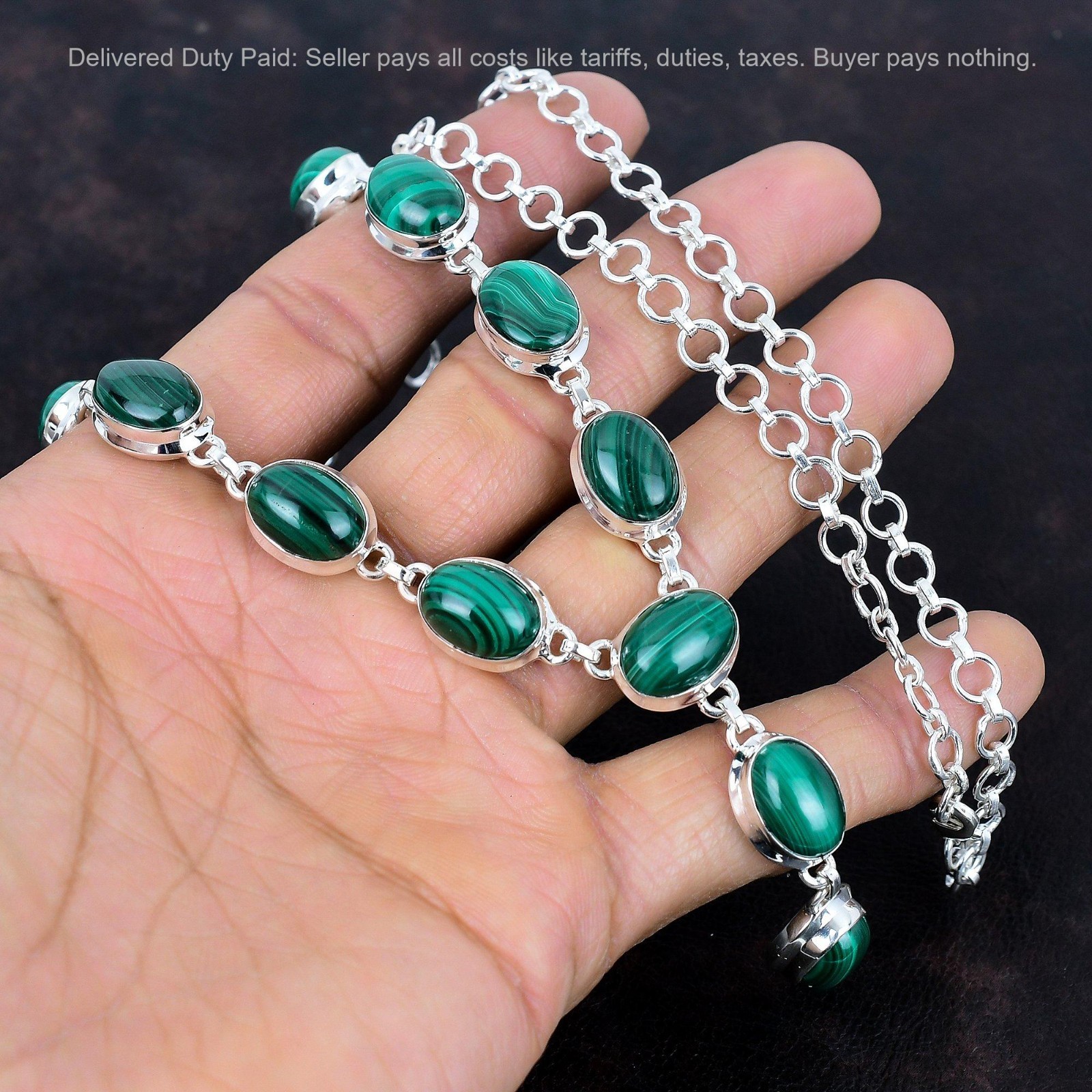 Valentines Deal Oval Malachite Gemstone 925 Silver Mother Chain Necklace Jewelry