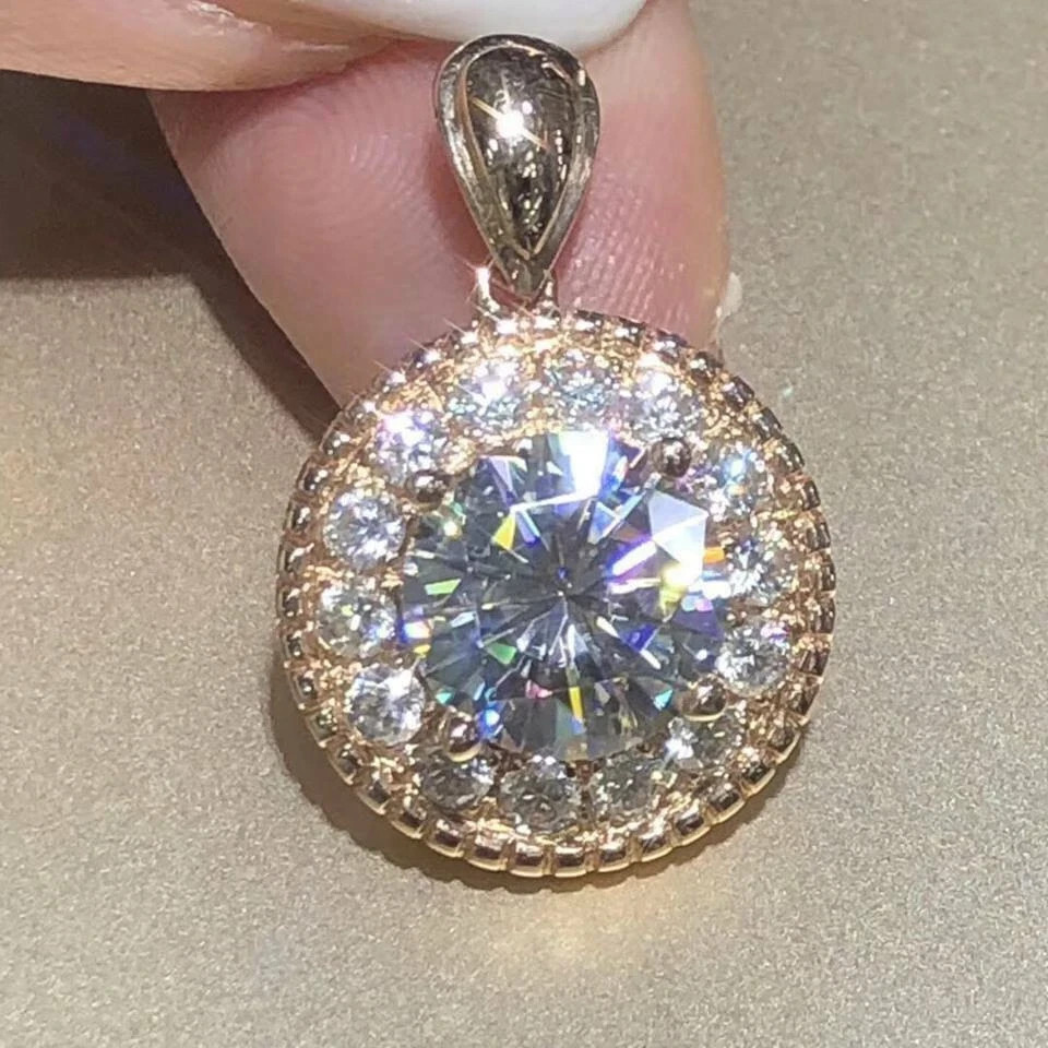3 Ct Lab Created Diamond Halo Pendant 14K Rose Gold Finish Free Chain