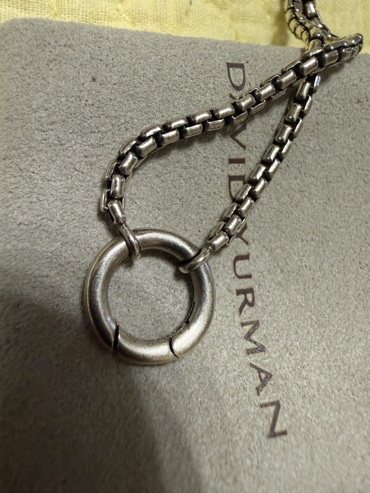 David Yurman Authentic Amulet Vehicle Box Chain Necklace Sterling Silver 24” EUC