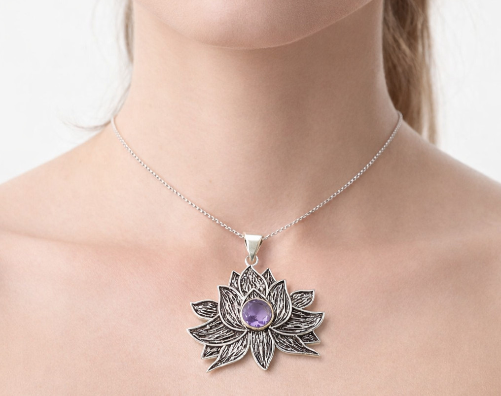 Natural Iolite Gemstone Pendant 925 Sterling Silver Handmade Everyday Jewelry