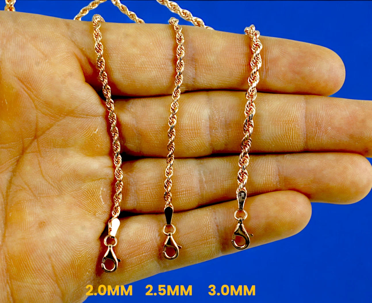 10K Rose Gold SOLID Rope Necklace Chain Diamond Cut 1mm-5mm 16″-30″