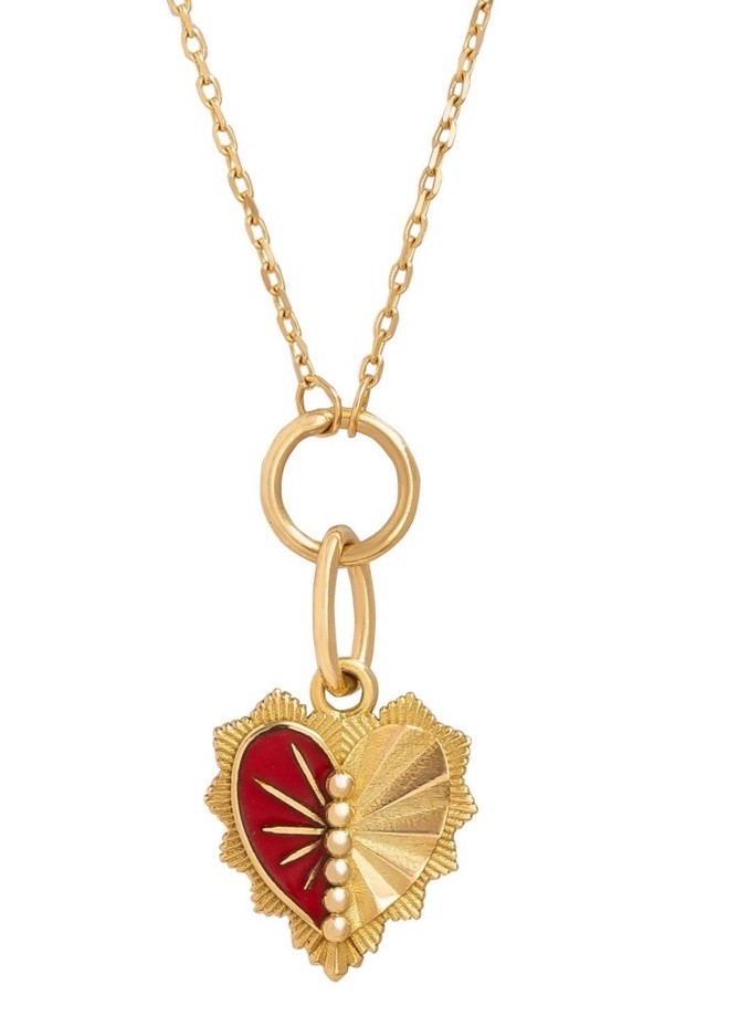 FoundRae 18k Gold True Love Reflection Heart Medallion Red Enamel $1500