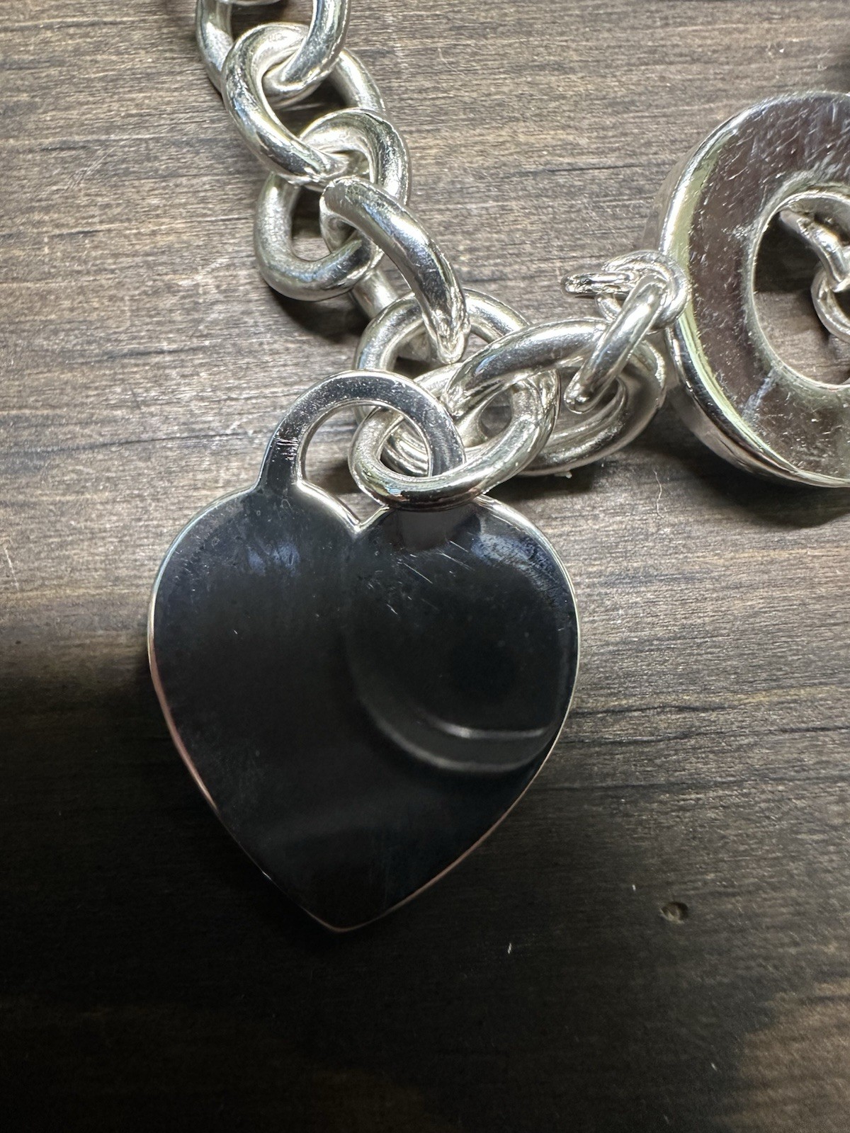 Tiffany & Co. 925 Sterling Silver Heart Tag Charm Toggle Round Link Necklace