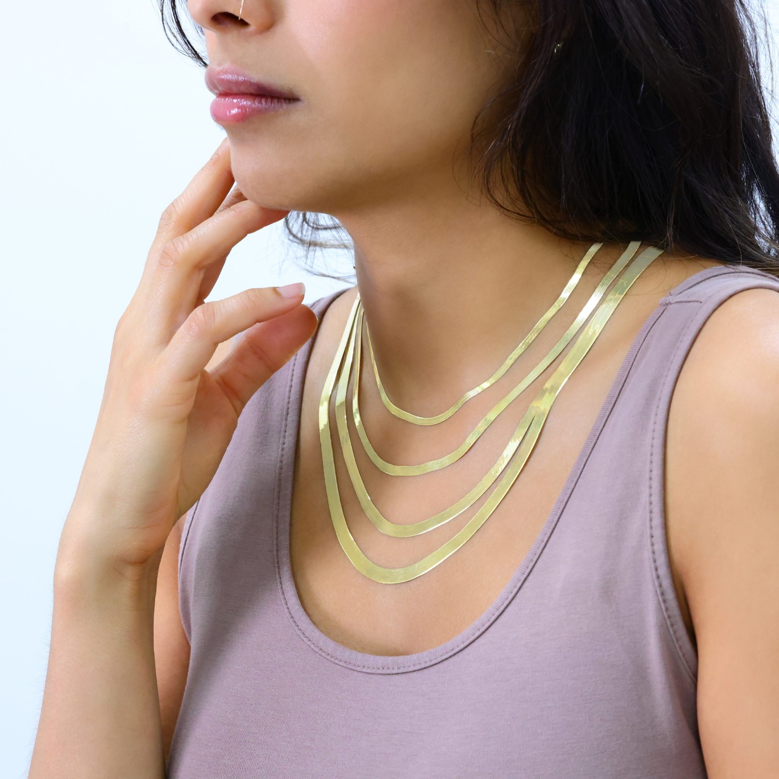 14K Yellow Gold Solid 3mm-9mm Flat Herringbone Chain Necklace Women Men 14″- 24″
